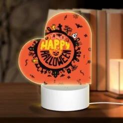 Love Acrylic Night Light, A Round Orange Sign With A Happy Halloween Message.