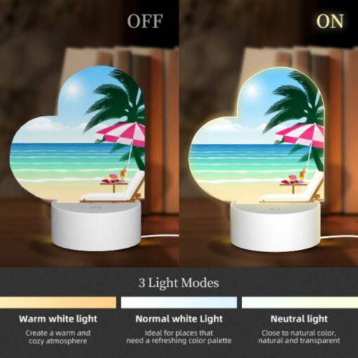 Love Acrylic Night Light, A Beach Scene With A Pink And White Umbrella -Acrylic Night Light Shop cf08afa6bd99e4f821d2a2f5dfe3c4c4db295b23