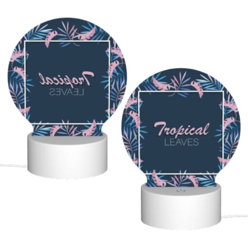 Round Acrylic Night Light, A Tropical Leaves Design With A Pink And Blue Color Scheme. -Acrylic Night Light Shop cf8adc1346db4e3ac1a6cc52554dea2cdbb000f7