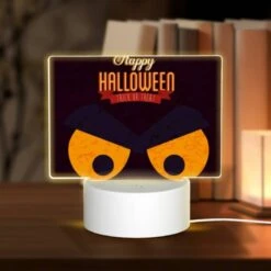 Rectangular Acrylic Night Light, A Happy Halloween Sign With A Scary Face.