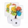 Night Light Set Of 2, A Tree With Four Different Colored Leaves.