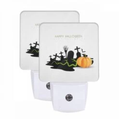 Night Light Set Of 2, A Halloween Poster With A Pumpkin And A Cross.