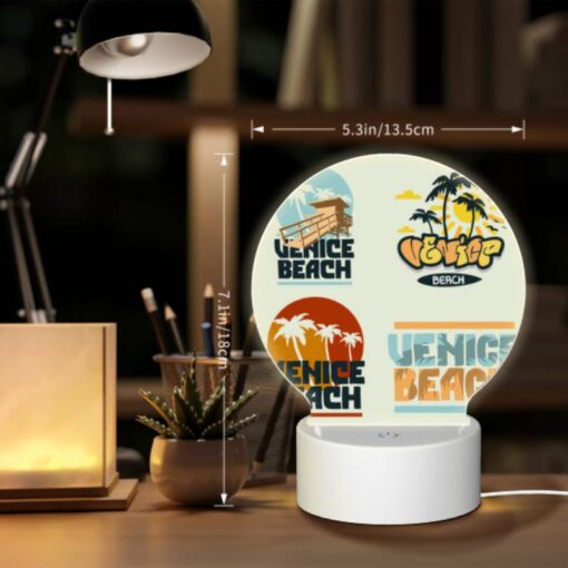 Round Acrylic Night Light, Four Different Designs Of The Venice Beach Logo. -Acrylic Night Light Shop d09eb5ed3c03c84a50f4a192d0c8797f0ed2a04d