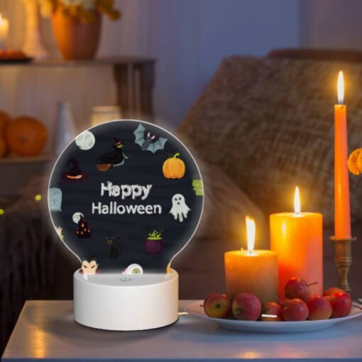 Round Acrylic Night Light, A Collection Of Halloween Symbols And Images. -Acrylic Night Light Shop d10004251b8799a280b2bc55aaf1c34b44180d64