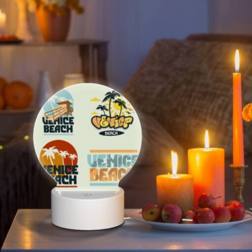Round Acrylic Night Light, Four Different Designs Of The Venice Beach Logo. -Acrylic Night Light Shop d23d04188e5b2246c675e817145d75326067f7c8