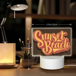 Rectangular Acrylic Night Light, A Sunset Beach Sign With Yellow Letters. -Acrylic Night Light Shop d28486653a7df393306d8d23b84886aade63892d