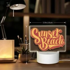 Rectangular Acrylic Night Light, A Sunset Beach Sign With Yellow Letters. -Acrylic Night Light Shop d28486653a7df393306d8d23b84886aade63892d