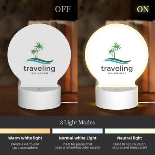 Round Acrylic Night Light, A Logo For Traveling With A Palm Tree In The Background. -Acrylic Night Light Shop d307fc6b63ca3efc1ee81375a5b85ec3bba1be20