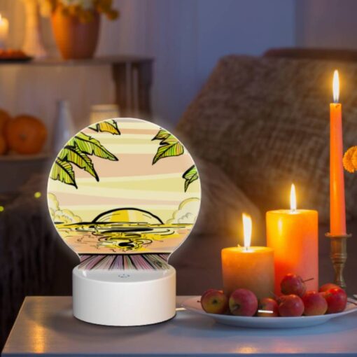 Round Acrylic Night Light, A Sunset With A Beach And Palm Trees In The Background. -Acrylic Night Light Shop d3497b781aacc713345cdd581bb7babcaf3436e2