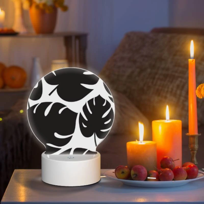 Round Acrylic Night Light, A pattern of leaves on a black and white background. Round Acrylic Night Light, A Pattern Of Leaves On A Black And White Background. -Acrylic Night Light Shop d363db82c20bc166d2e94fced43d7c8fd736c56b