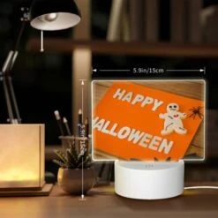 Rectangular Acrylic Night Light, A Happy Halloween Sign With A Gingerbread Man And A Spider. -Acrylic Night Light Shop d42994870cbe67db416ad15ca68c4f20762daa86