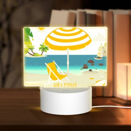 Rectangular Acrylic Night Light, A Yellow And White Umbrella Is Set Up On A Beach -Acrylic Night Light Shop d46b35f15798a5a57bc45058faae04d91b33be34