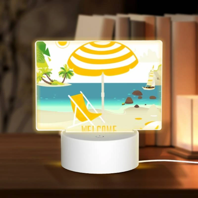Rectangular Acrylic Night Light, A yellow and white umbrella is set up on a beach Rectangular Acrylic Night Light, A Yellow And White Umbrella Is Set Up On A Beach -Acrylic Night Light Shop d46b35f15798a5a57bc45058faae04d91b33be34