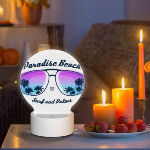 Round Acrylic Night Light, A Pair Of Sunglasses With A Beach Scene On Them. -Acrylic Night Light Shop d4b3f7787d1fe86fb4f092d6fd35bd0d0fa13363