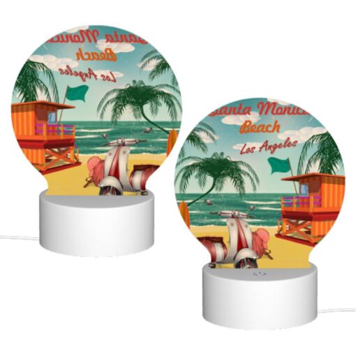 Round Acrylic Night Light, A Colorful Beach Scene With A Surfboard -Acrylic Night Light Shop d513a4766d66287264359f73512d21ea91b1107b