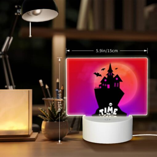 Rectangular Acrylic Night Light, A Black And White Image Of A Haunted House With A Pink Roof And A Moon In The Background. -Acrylic Night Light Shop d5c26519611ff587d4205efb51ad6cf0413486ee