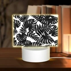 Rectangular Acrylic Night Light, A Pattern Of Leaves In Black And White.