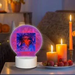Round Acrylic Night Light, A Colorful Image Of Palm Trees With A Pink And Blue Background. -Acrylic Night Light Shop d67e6560c32be16eaed711bd1aaf039d050a7a1c