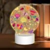 Round Acrylic Night Light, A Colorful Floral Pattern With A Variety Of Flowers And Birds.