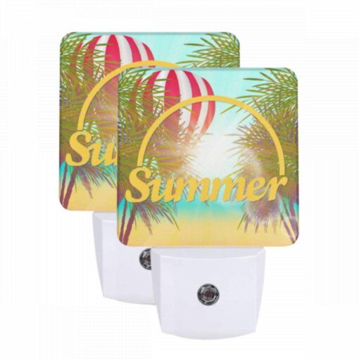 Night Light Set Of 2, A Colorful Hot Air Balloon Is Flying Over A Beach With A Yellow Sign That Says "Summer." -Acrylic Night Light Shop d6cce95a54b4afc290eb22b76e55a4e7827e5dc2