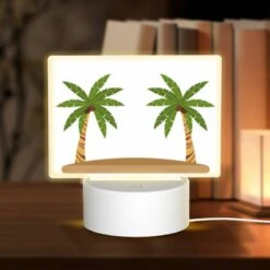 Rectangular Acrylic Night Light, Two Palm Trees On A Sandy Beach.