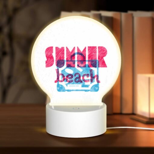 Round Acrylic Night Light, A Pink And Blue Sign That Says "Summer Beach.". -Acrylic Night Light Shop d72fdb4578b4a4a6baa256342a968f830476b96c