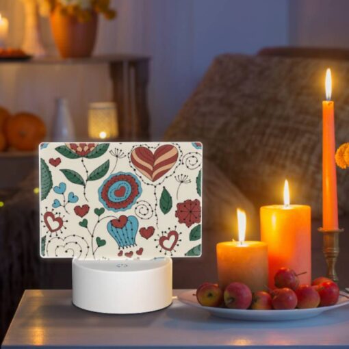 Rectangular Acrylic Night Light, A Colorful Floral Pattern With Hearts And Leaves. -Acrylic Night Light Shop d7517a95c5c3a38a4185a77c26f530347877e6e3