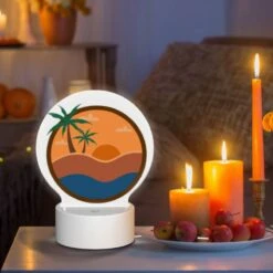 Round Acrylic Night Light, A Sunset Scene With A Beach And Palm Trees. -Acrylic Night Light Shop d81b003820e99d2244fd76e36df6068dc72d2d76
