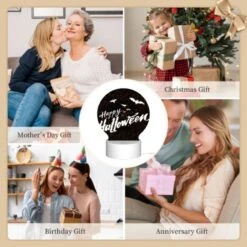 Round Acrylic Night Light, A Black And White Image Of Bats And The Words "Happy Halloween" Written In Orange. 7 Round Acrylic Night Light, A Black And White Image Of Bats And The Words "Happy Halloween" Written In Orange. -Acrylic Night Light Shop d81cc28b44d0e87c393abe3d4af4b74981c7b46b