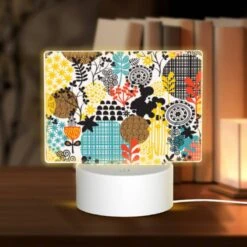 Rectangular Acrylic Night Light, A Colorful Floral Pattern With Yellow