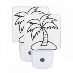 Night Light Set Of 2, A Black And White Drawing Of A Palm Tree.