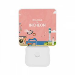 Night Light Set Of 2, A Colorful Cartoon Of A Beach With A Ferris Wheel And A Sign That Says "Welcome To Incheon." -Acrylic Night Light Shop d984bf8c15c8adb2076230f4cf6f1dbc1abe6503
