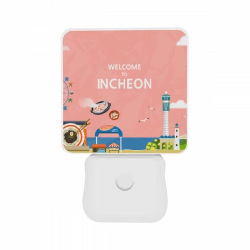 Night Light Set Of 2, A Colorful Cartoon Of A Beach With A Ferris Wheel And A Sign That Says "Welcome To Incheon." -Acrylic Night Light Shop d984bf8c15c8adb2076230f4cf6f1dbc1abe6503