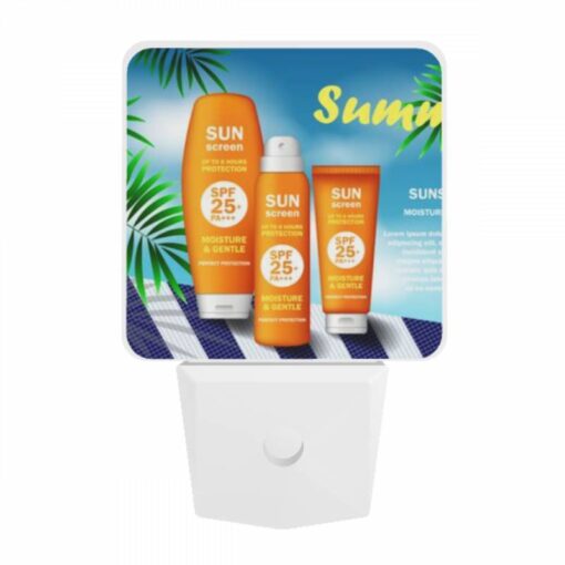 Night Light, A Bottle Of Sunscreen Is Shown On A Blue And White Background. -Acrylic Night Light Shop d99600fa2d53cf8c62bd0671477318abc62c9d2b