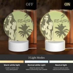 Round Acrylic Night Light, A Woman In A Bikini Is Standing On A Beach. -Acrylic Night Light Shop d9c074b6de61bb1a65e44324b39f07f313a830b5