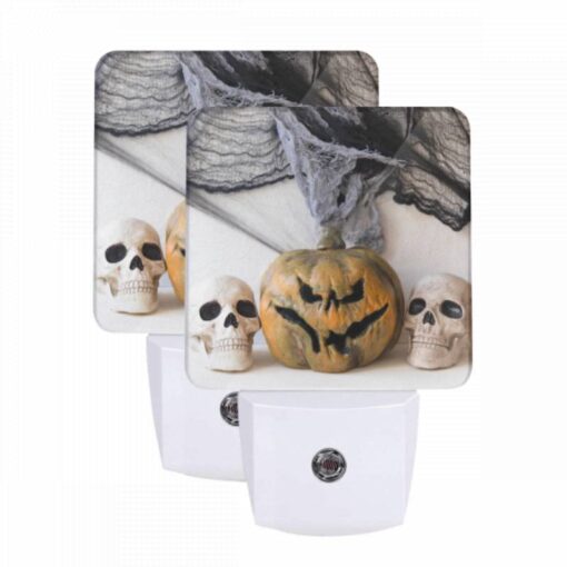 Night Light Set Of 2, Three Skulls Are Placed Next To A Pumpkin. -Acrylic Night Light Shop da3211226386603f61cc2a5efa935222ef424490
