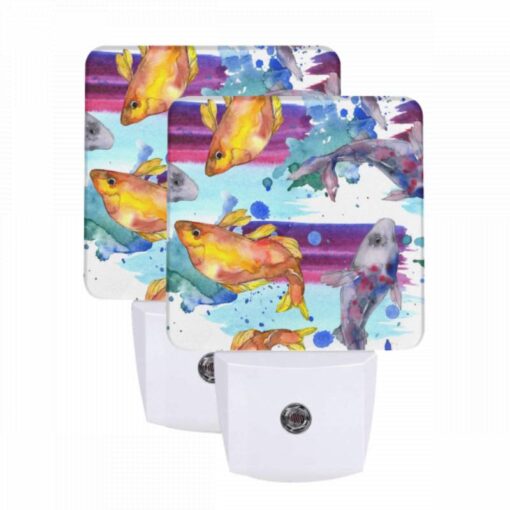 Night Light Set Of 2, A Painting Of Fish In A Water Setting. -Acrylic Night Light Shop db05ca4a308e535f99c4248c39a51e6ba8d87ab0