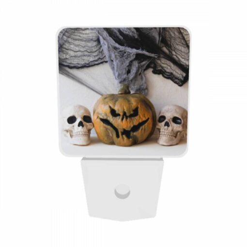 Night Light Set Of 2, Three Skulls Are Placed Next To A Pumpkin. -Acrylic Night Light Shop db085825c1e7d04064f11b51e07c9bf2eb231018