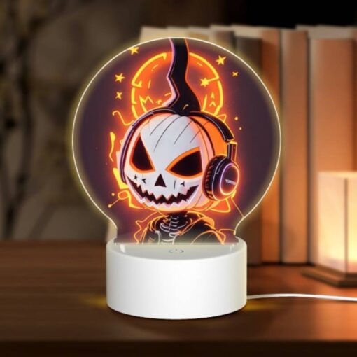 Round Acrylic Night Light, A Cartoon Pumpkin Wearing Headphones. -Acrylic Night Light Shop db60e67a72afbc0b580eb46c6e5b97d98b70f2dc