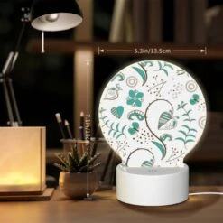 Round Acrylic Night Light, A Pattern Of Hearts And Flowers With A Blue Background. -Acrylic Night Light Shop dc26113295331766adc15815a25e10c16d442240