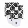 Night Light Set Of 2, A Pattern Of Leaves On A Black And White Background.