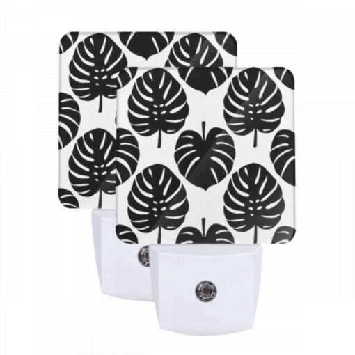 Night Light Set Of 2, A Pattern Of Leaves On A Black And White Background. -Acrylic Night Light Shop dc35d875df5e2052d06cf8f9dbc9accef660b249
