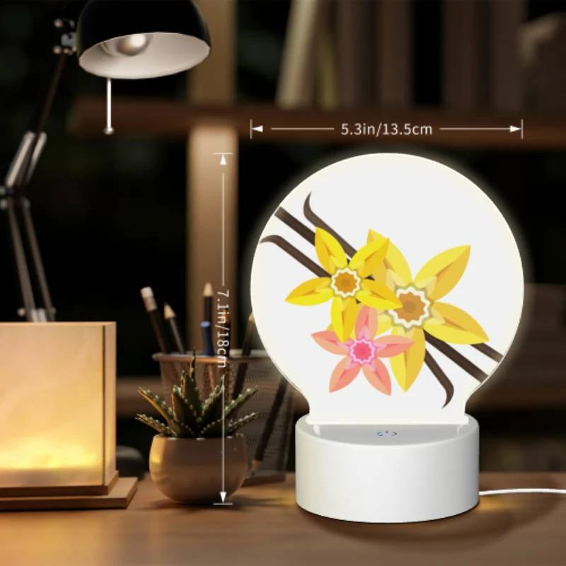 Round Acrylic Night Light, A yellow flower with a pink center is surrounded by other yellow flowers. Round Acrylic Night Light, A Yellow Flower With A Pink Center Is Surrounded By Other Yellow Flowers. -Acrylic Night Light Shop dd524d9cb7256a0f05bb702623e07ab26bfdf651