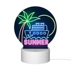 Round Acrylic Night Light, A Neon Sign That Says "Summer" With A Boat On It. -Acrylic Night Light Shop de0be73de0cc448ac61ce879d3020ad78f3d2784