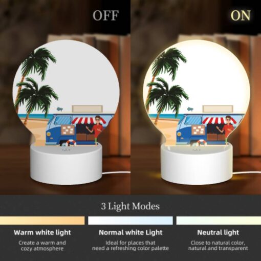 Round Acrylic Night Light, A Man Stands In Front Of A Food Truck On A Beach. -Acrylic Night Light Shop df8cf4980ef162e3da81d707a4ef5c7dacf66388