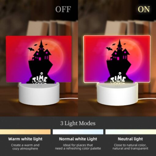 Rectangular Acrylic Night Light, A Black And White Image Of A Haunted House With A Pink Roof And A Moon In The Background. -Acrylic Night Light Shop e027e536db988f15aaf25e4cd1127f53b01cdf05