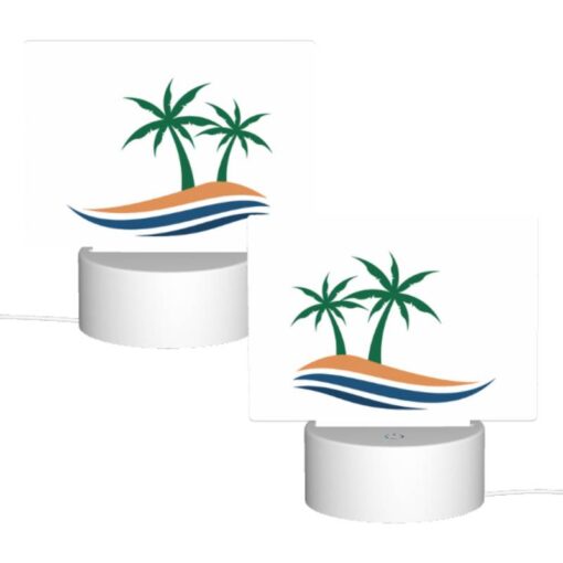 Rectangular Acrylic Night Light, A Logo Of A Palm Tree On A Beach. -Acrylic Night Light Shop e096500ba69254e0f2cbf6d88b6bc0f6b8e16482