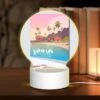 Round Acrylic Night Light, A Colorful Cartoon Of A Beach With A House And Palm Trees.