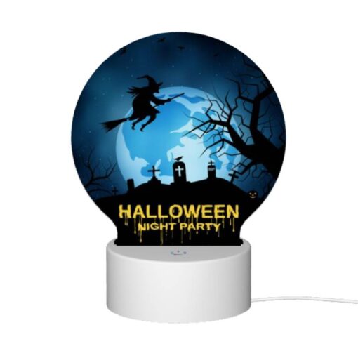 Round Acrylic Night Light, A Witch Flies Over A Halloween Night Party. -Acrylic Night Light Shop e11a6cce881e5705eba71196594bfe767e285672