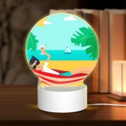 Round Acrylic Night Light, A Man Is Sitting On A Beach Chair